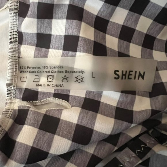 Shein Flannel Pattern One Piece Bathing Suit Keyhole Style Black White Size L - Picture 6 of 7